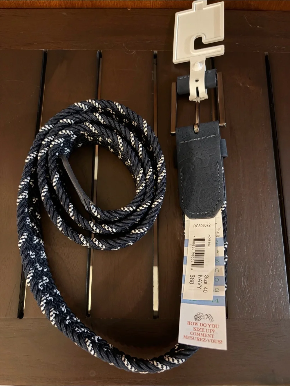 Robert Graham Jacob Men’s Navy and White Braided Stretch Belt - 40 - Golf